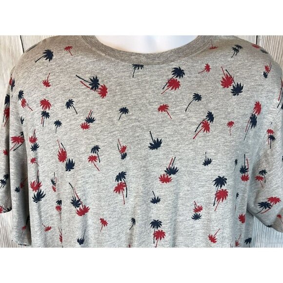 Mens XL 46-48 Short Sleeve Gray Shirt Red Blue Palm Trees Patriotic 4th of July - Picture 2 of 7